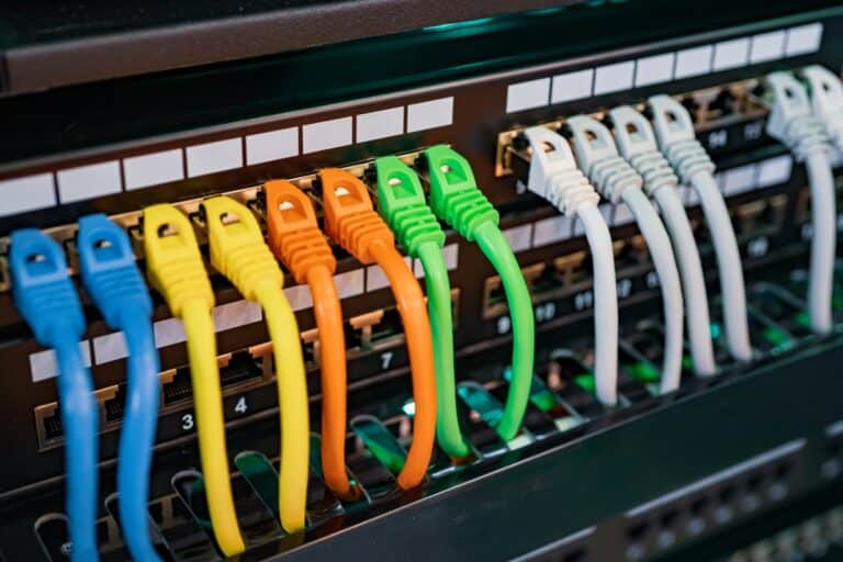 Row of colorful network cables