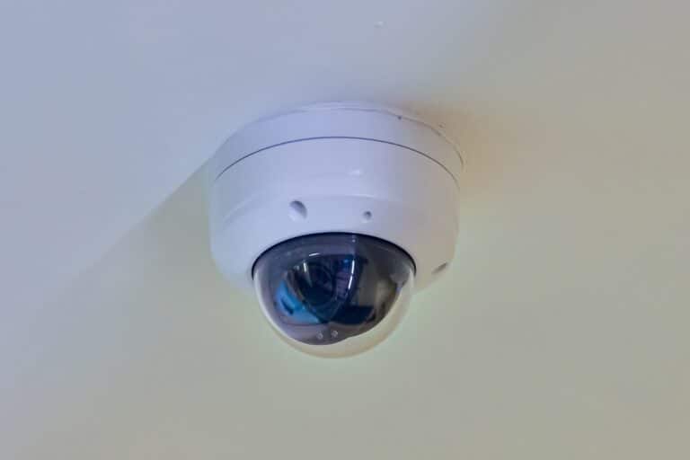 Security camera mounted to ceiling